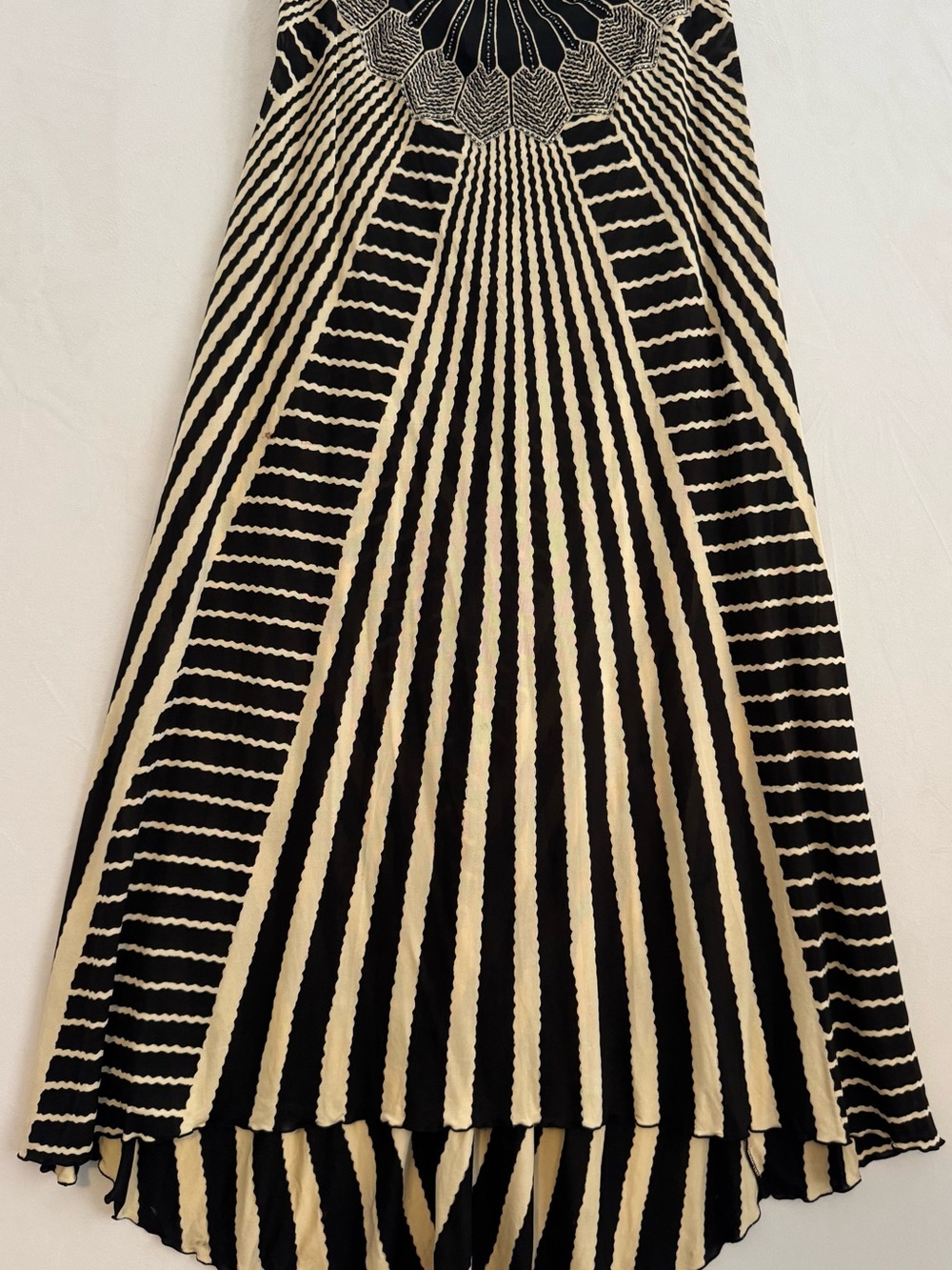 Black and Cream High-Low Striped Maxi Skirt